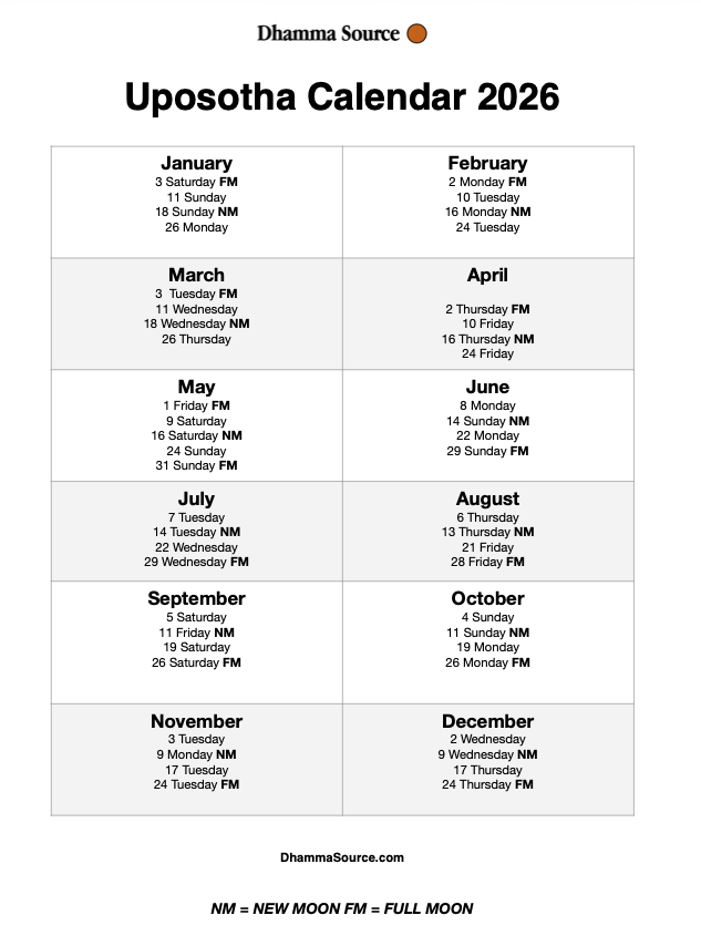 Uposotha Calendar 2026